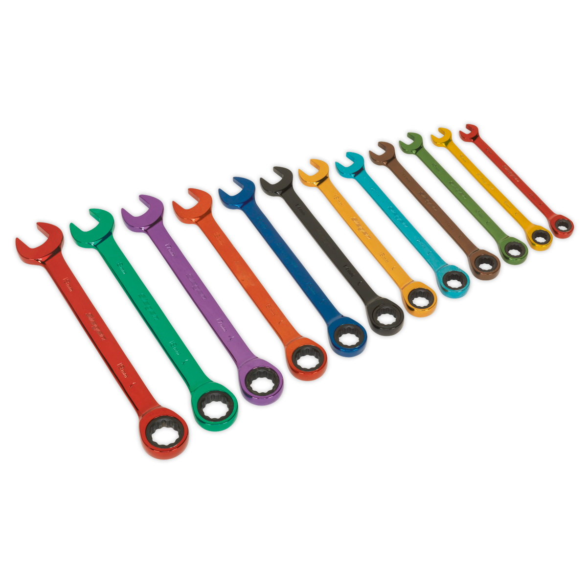Siegen Multi-Coloured Combination Ratchet Spanner Set 12pc