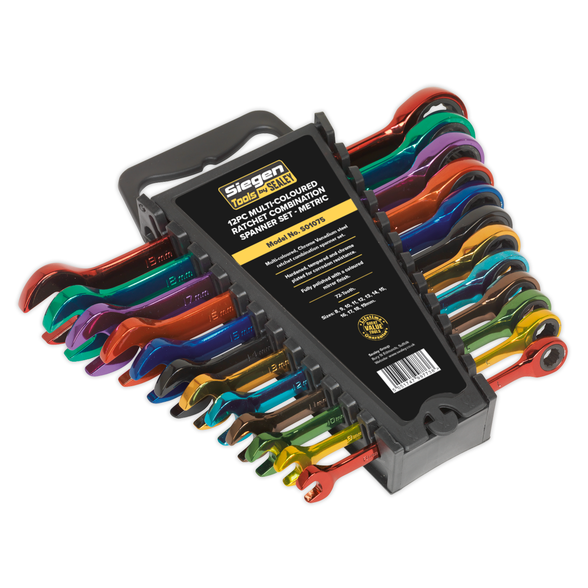 Siegen Multi-Coloured Combination Ratchet Spanner Set 12pc