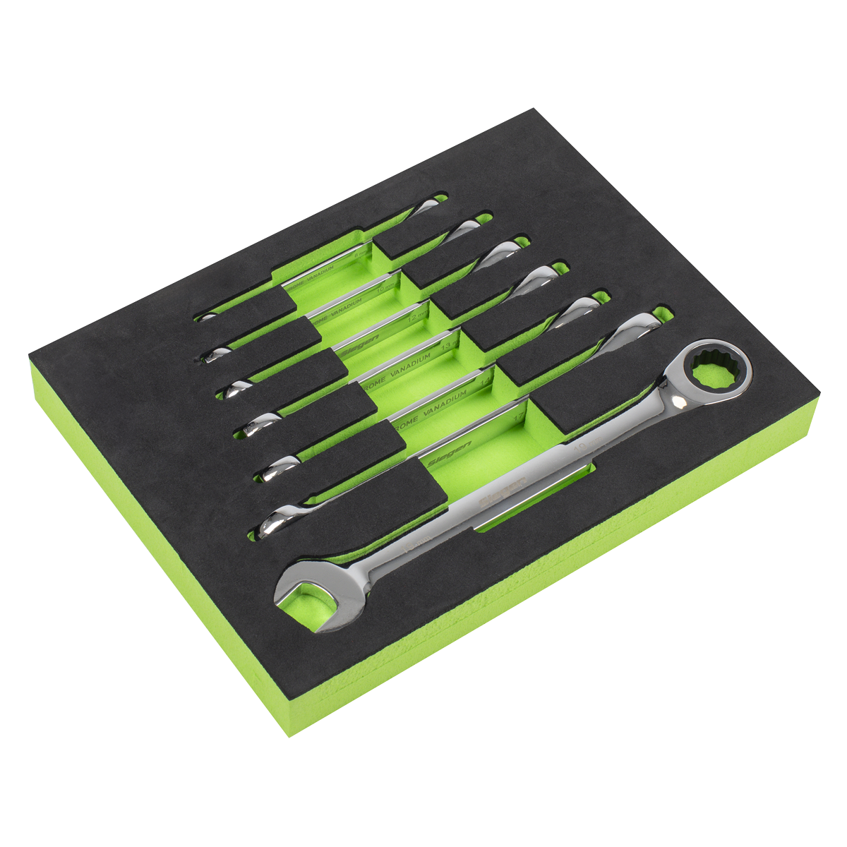 Siegen Combination Ratchet Spanner Set with Tool Tray 7pc