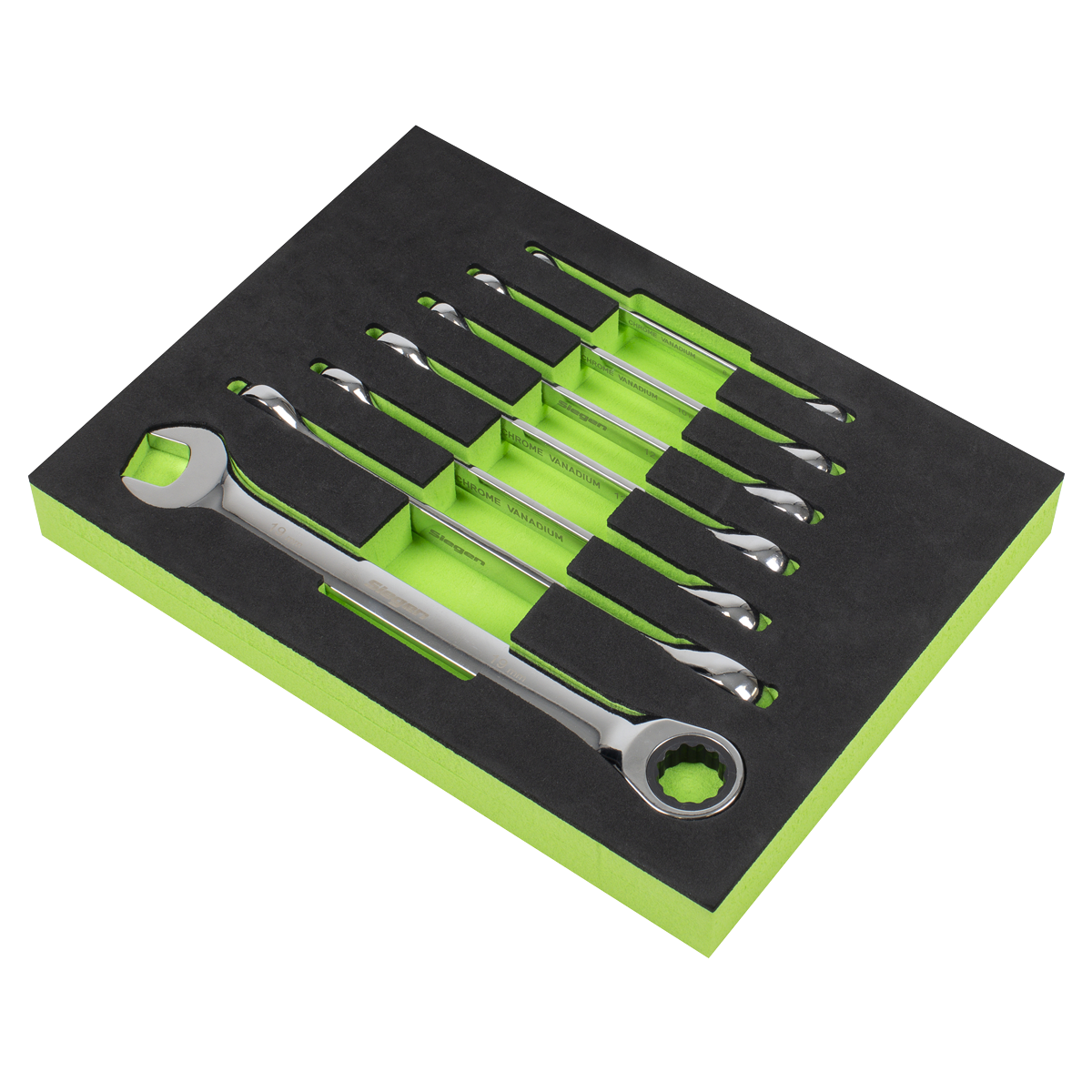 Siegen Combination Ratchet Spanner Set with Tool Tray 7pc