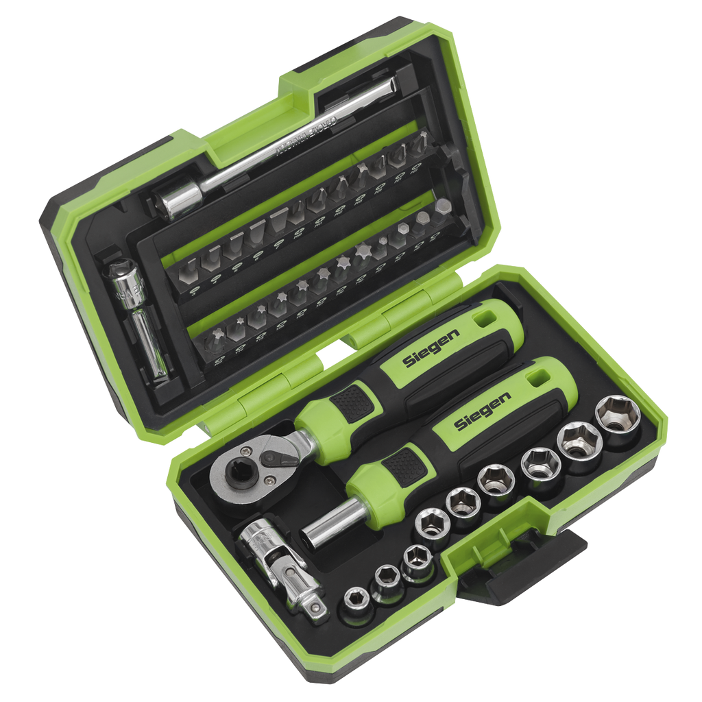 Siegen Socket & Bit Set 1/4"Sq Drive 38pc
