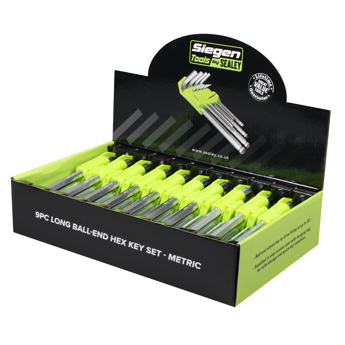 Siegen Long Ball-End Hex Key Set 9pc - Display Box of 10
