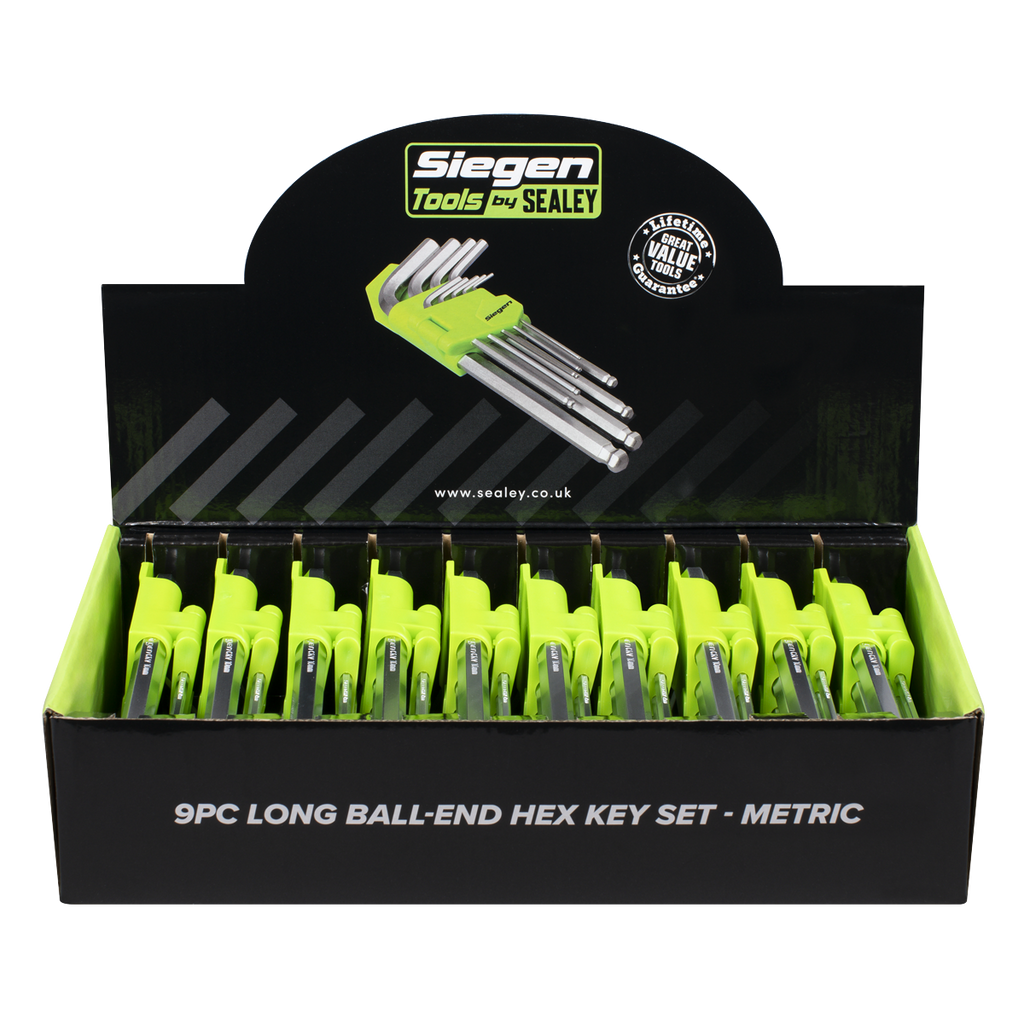 Siegen Long Ball-End Hex Key Set 9pc - Display Box of 10