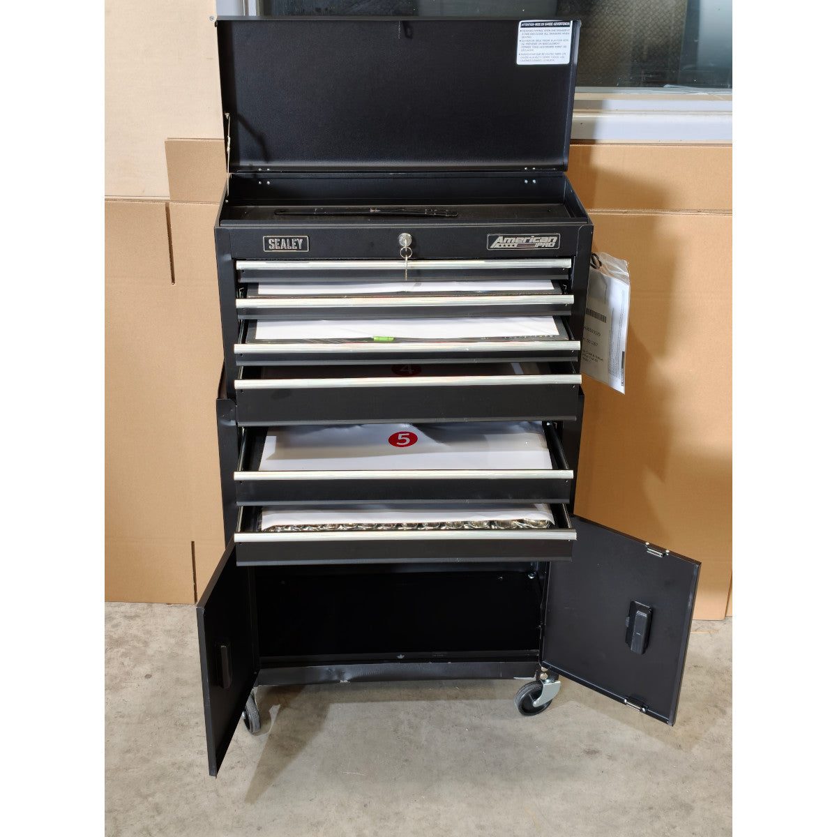 Siegen Topchest & Rollcab Combination with Tool Kit, 6 Drawer, Black (S01267)