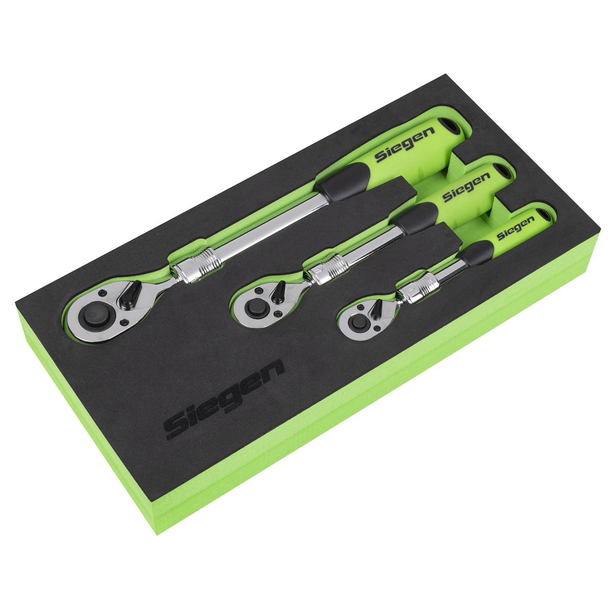 Sealey S01285 Siegen 1/4", 3/8" and 1/2" Sq Drive Extendable Ratchet Wrench, 3 Piece