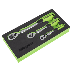 Sealey S01285 Siegen 1/4", 3/8" and 1/2" Sq Drive Extendable Ratchet Wrench, 3 Piece
