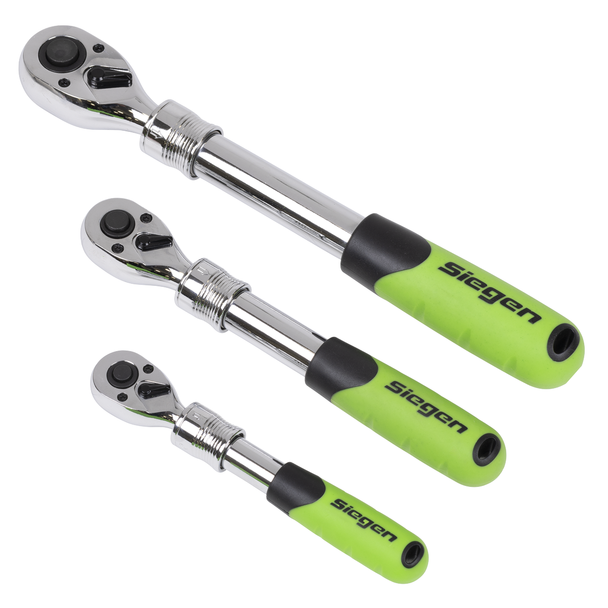Sealey S01285 Siegen 1/4", 3/8" and 1/2" Sq Drive Extendable Ratchet Wrench, 3 Piece