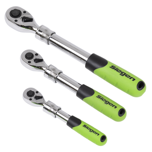 Sealey S01285 Siegen 1/4", 3/8" and 1/2" Sq Drive Extendable Ratchet Wrench, 3 Piece