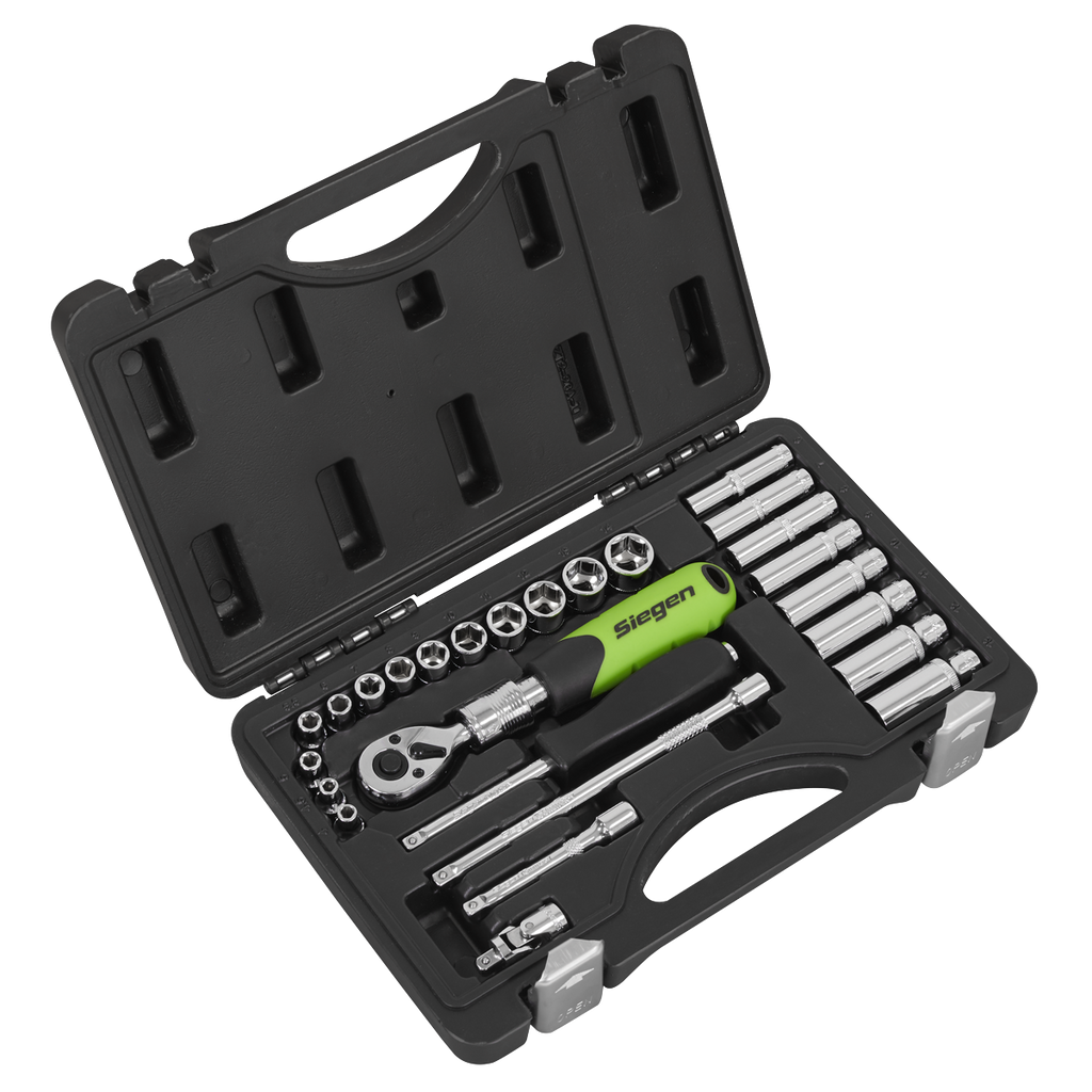 Siegen Extendable Ratchet Socket Set 1/4"Sq Drive 26pc