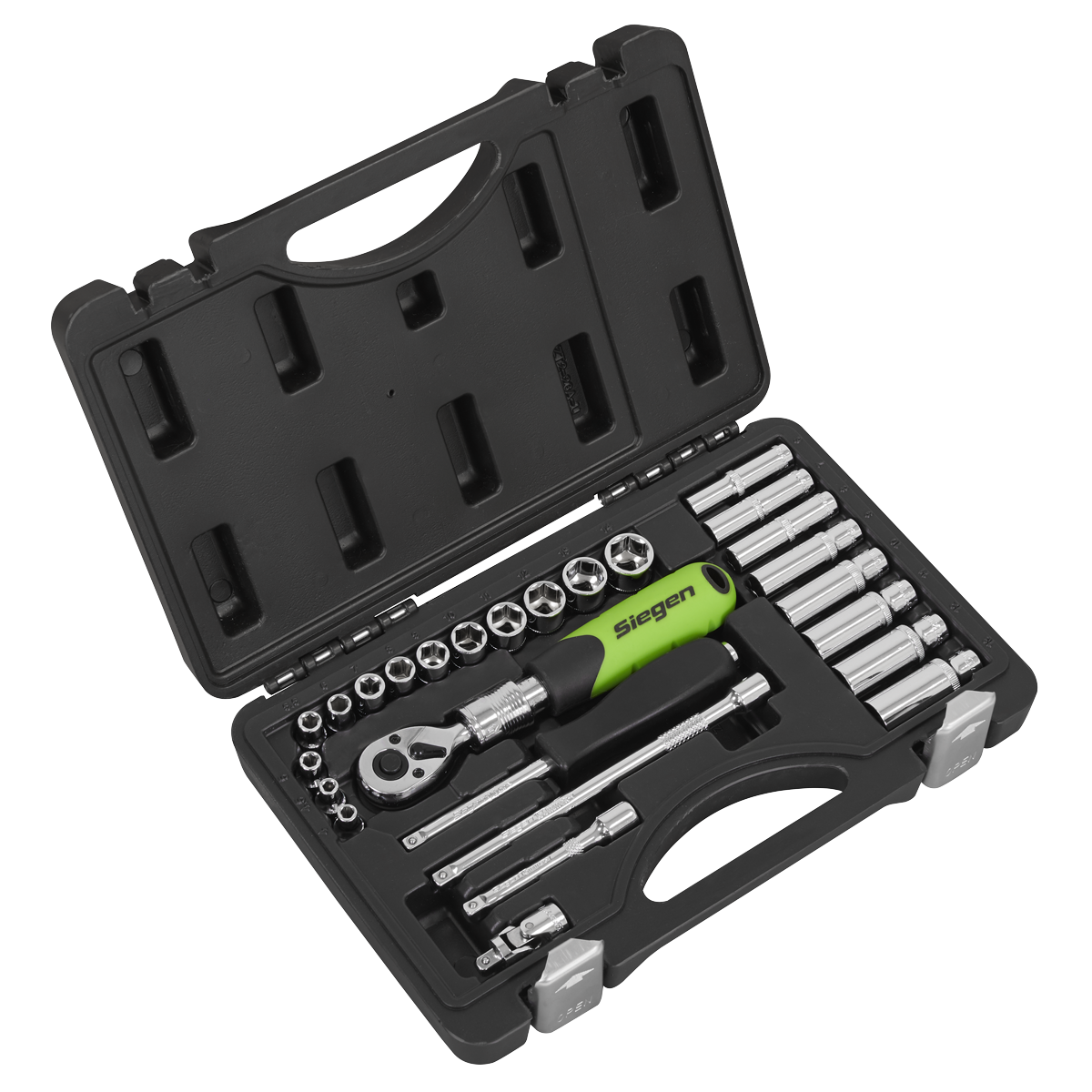 Siegen Extendable Ratchet Socket Set 1/4"Sq Drive 26pc