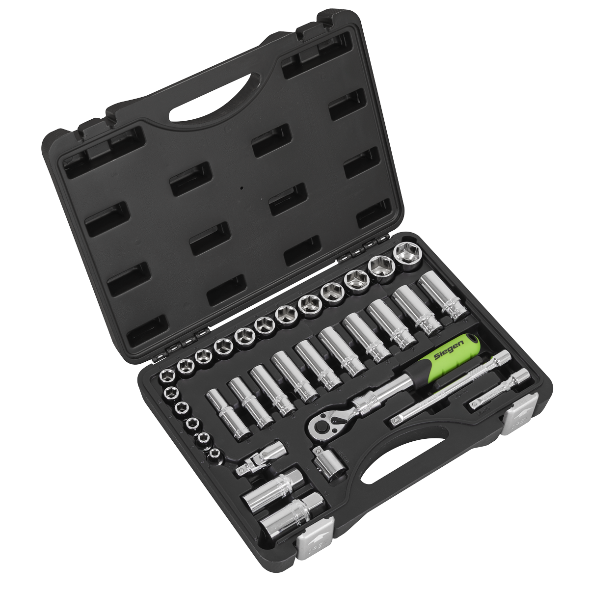Siegen Extendable Ratchet Socket Set 3/8"Sq Drive 34pc