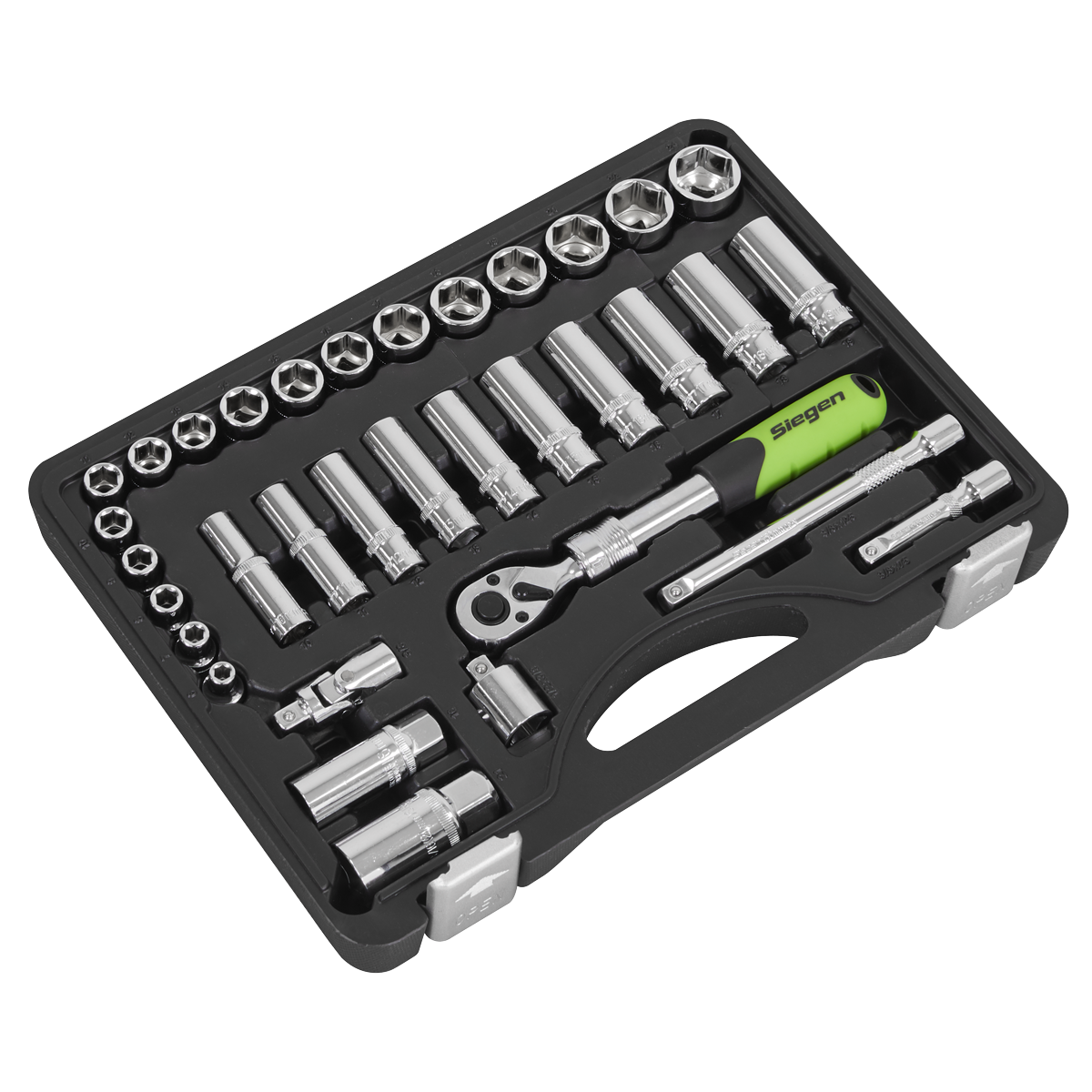 Siegen Extendable Ratchet Socket Set 3/8"Sq Drive 34pc