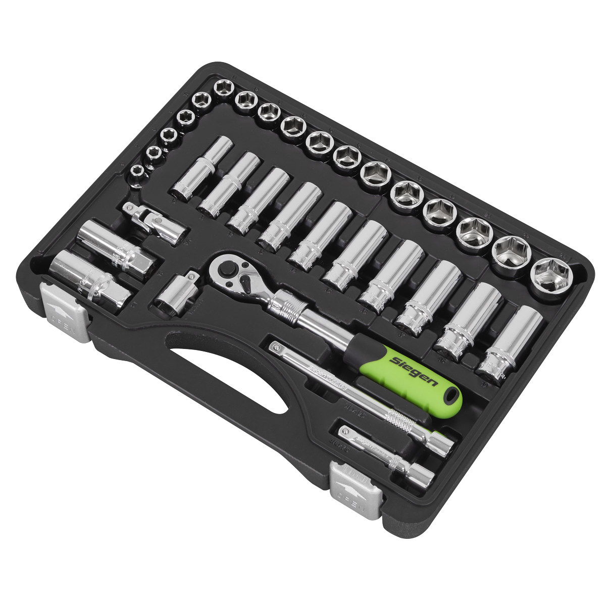 Siegen Extendable Ratchet Socket Set 3/8"Sq Drive 34pc