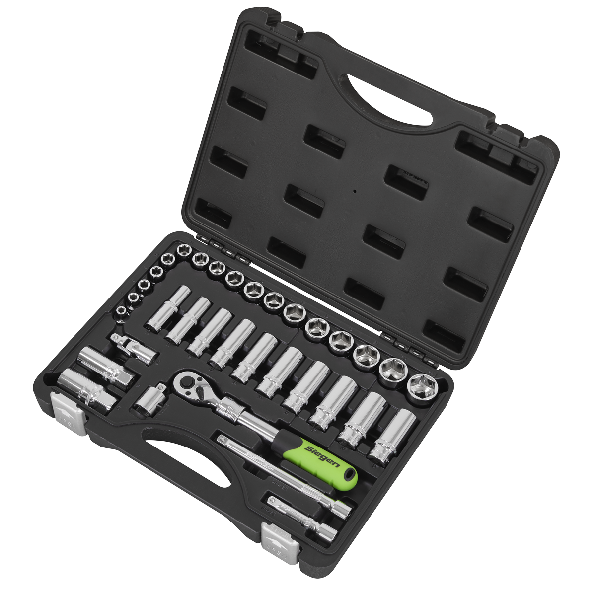 Siegen Extendable Ratchet Socket Set 3/8"Sq Drive 34pc