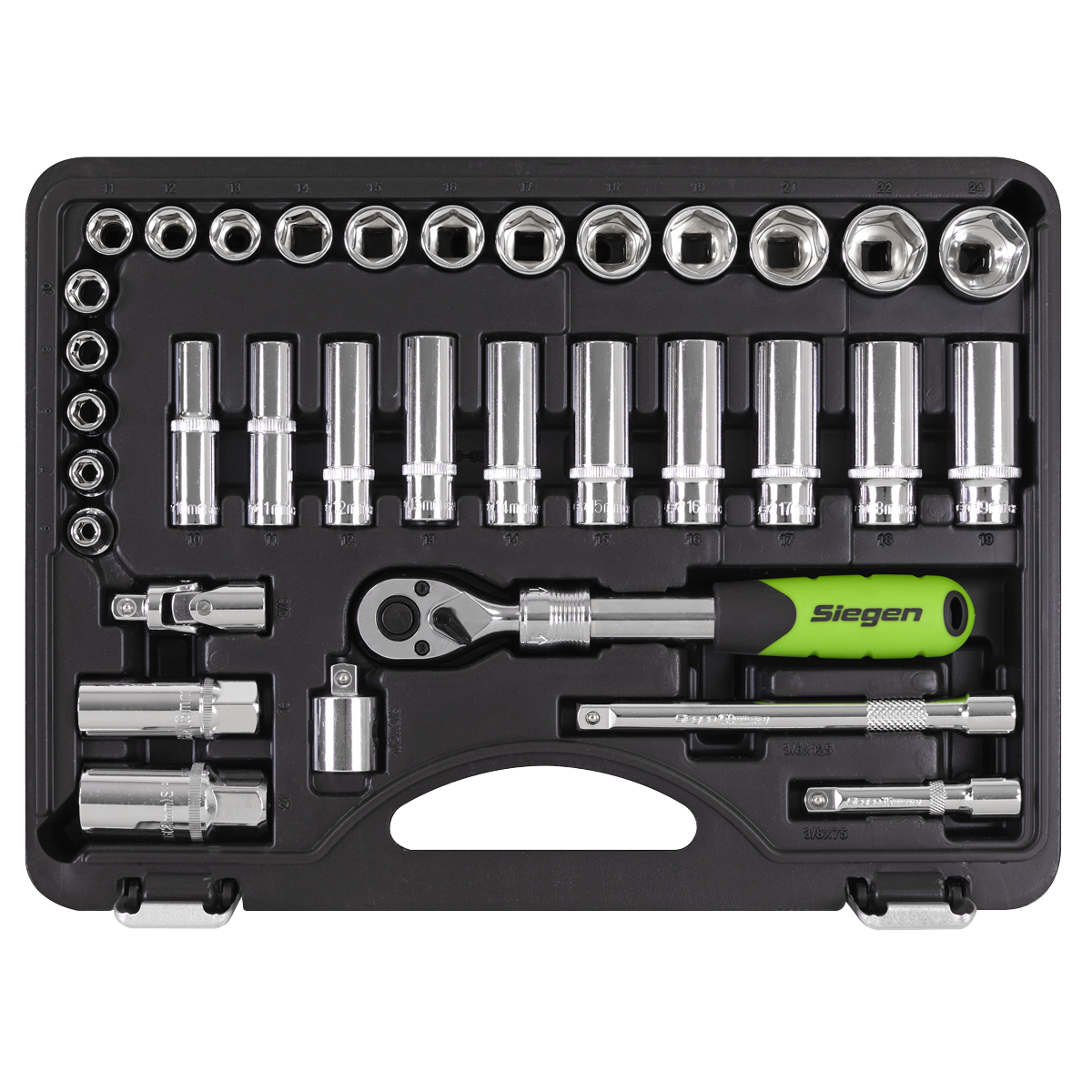 Siegen Extendable Ratchet Socket Set 3/8"Sq Drive 34pc