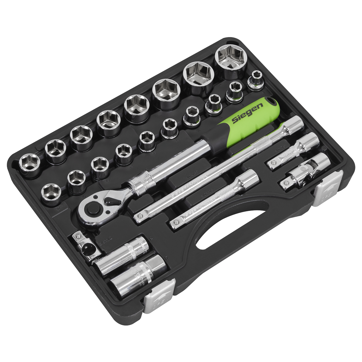 Siegen Extendable Ratchet Socket Set 1/2"Sq Drive 26pc