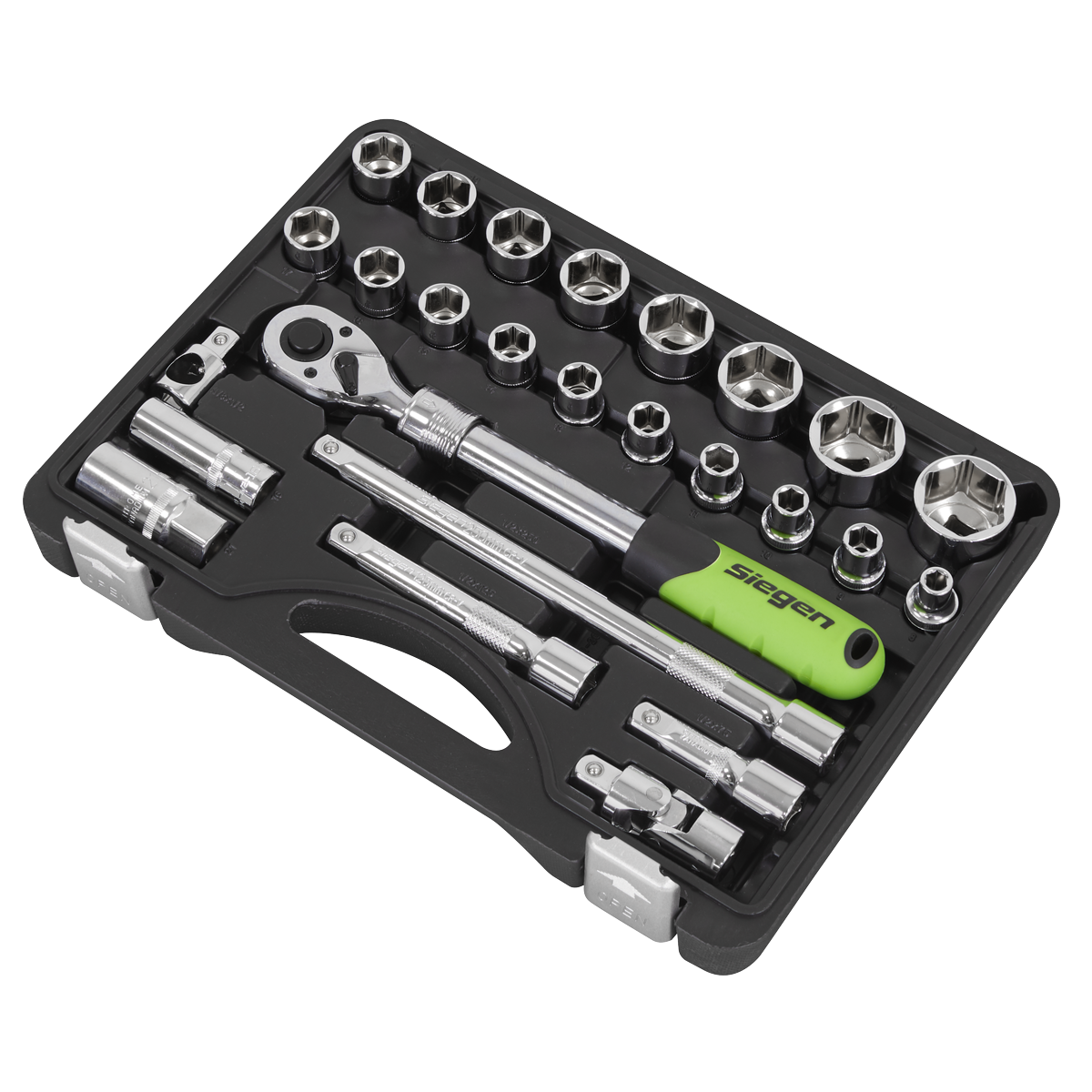 Siegen Extendable Ratchet Socket Set 1/2"Sq Drive 26pc