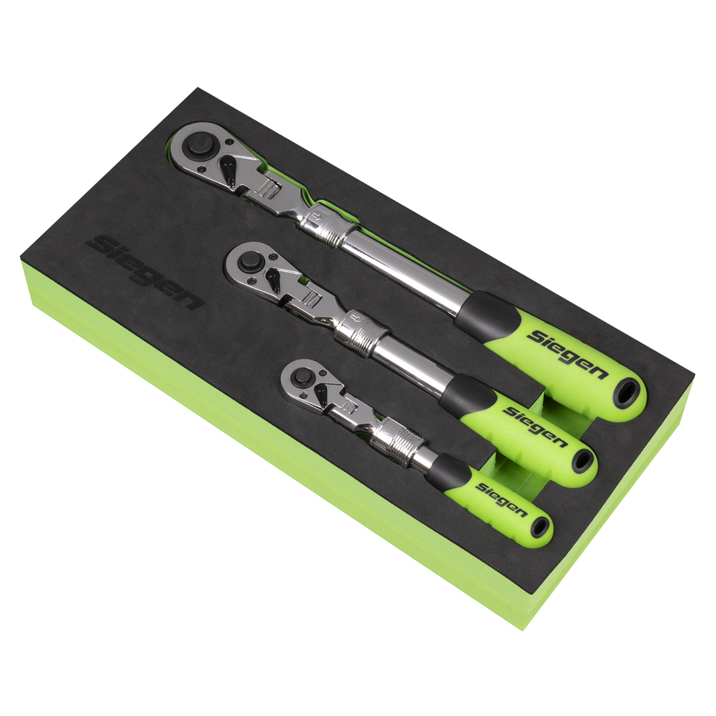 Siegen Extendable Flexi-Head Ratchet Wrench Set 3pc
