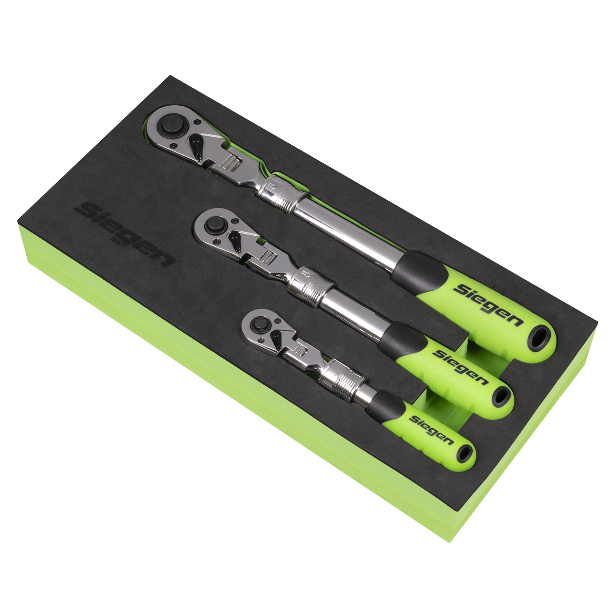 Siegen Extendable Flexi-Head Ratchet Wrench Set 3pc