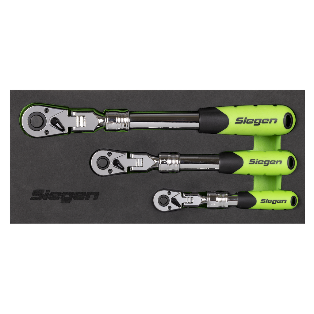 Siegen Extendable Flexi-Head Ratchet Wrench Set 3pc