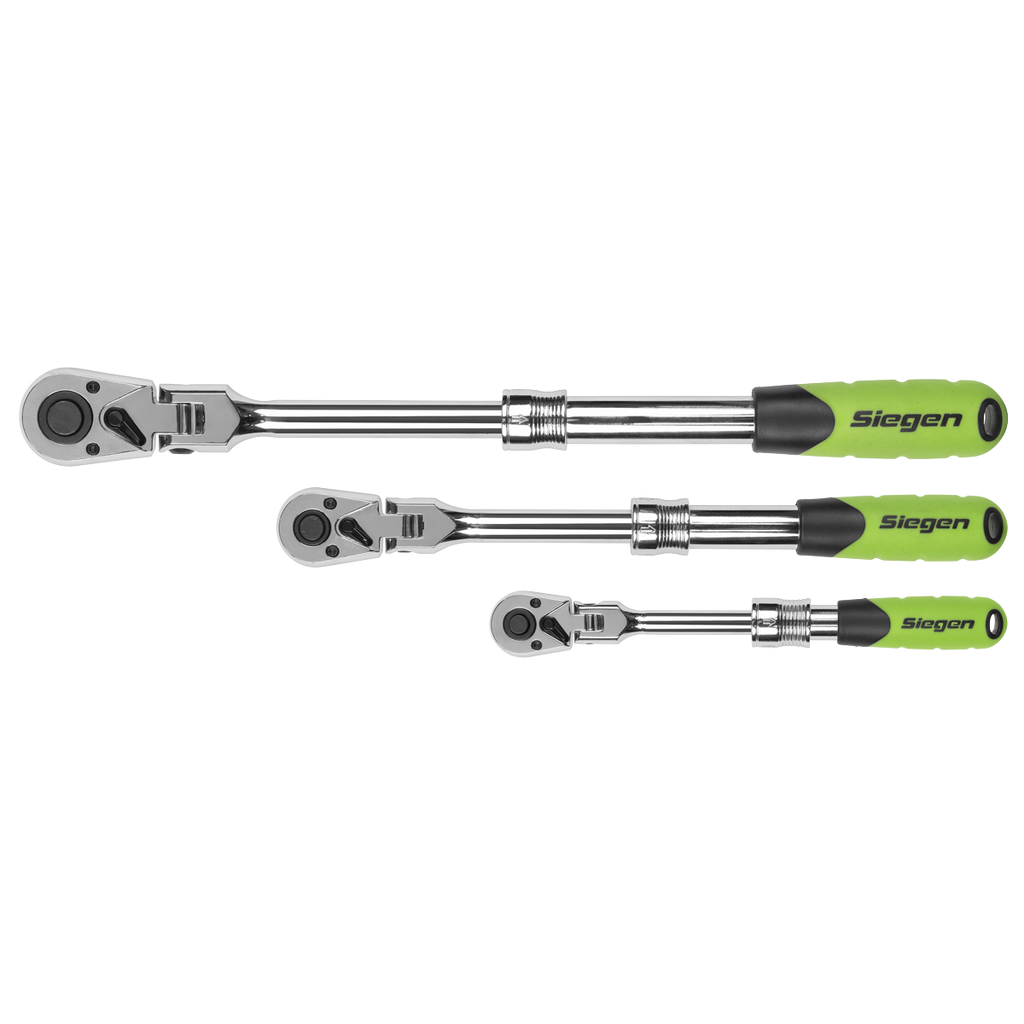 Siegen Extendable Flexi-Head Ratchet Wrench Set 3pc