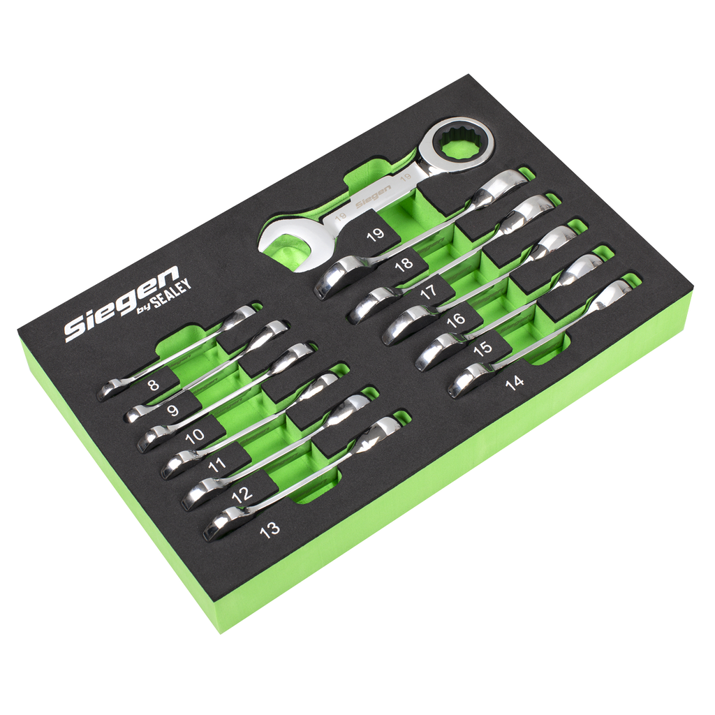 Siegen Stubby Combination Ratchet Spanner Set in EVA Foam Tr