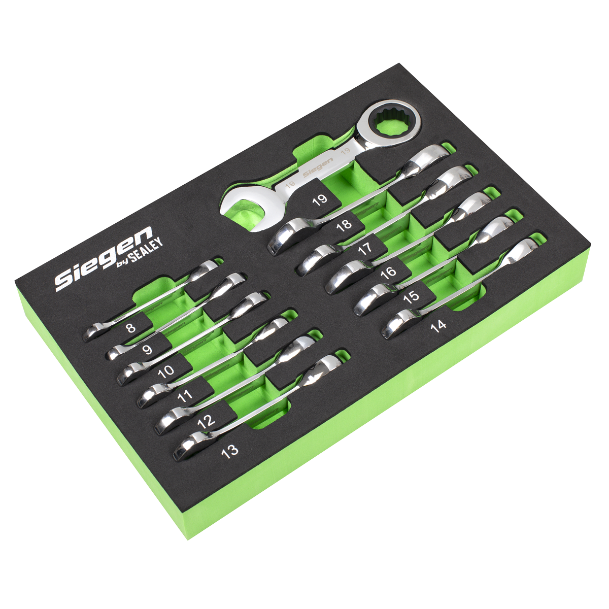 Siegen Stubby Combination Ratchet Spanner Set in EVA Foam Tr