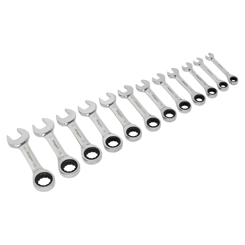 Siegen Stubby Combination Ratchet Spanner Set in EVA Foam Tr