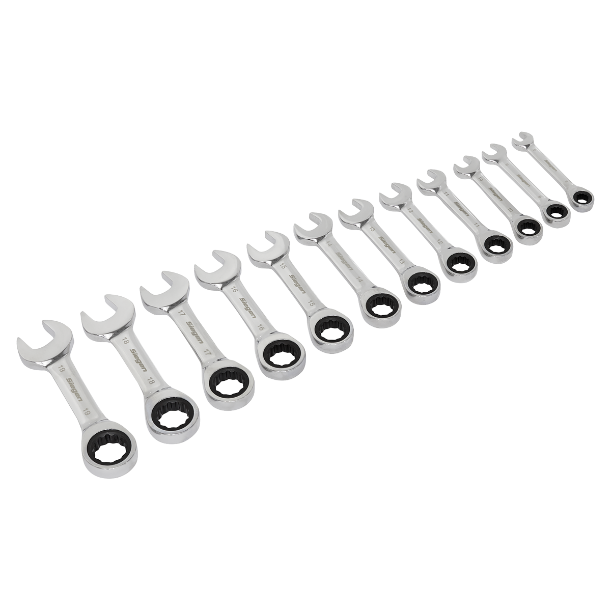 Siegen Stubby Combination Ratchet Spanner Set in EVA Foam Tr