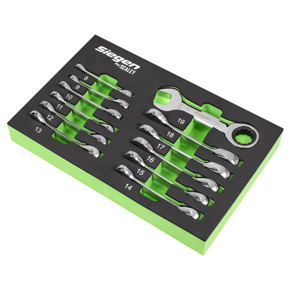 Siegen Stubby Combination Ratchet Spanner Set in EVA Foam Tr