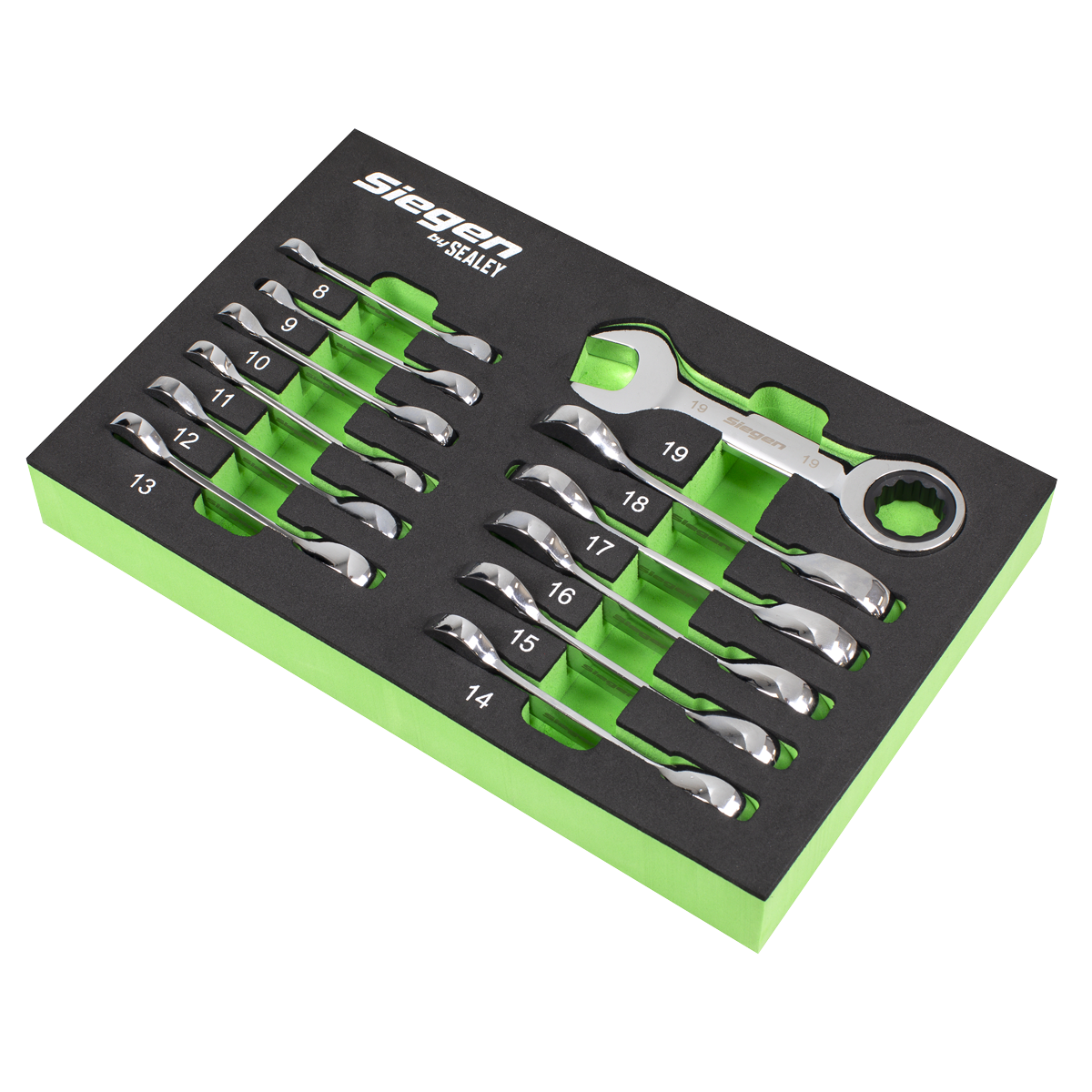 Siegen Stubby Combination Ratchet Spanner Set in EVA Foam Tr