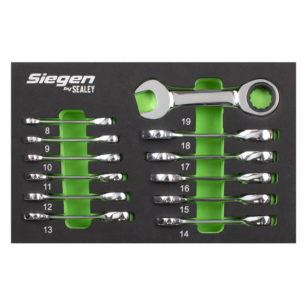Siegen Stubby Combination Ratchet Spanner Set in EVA Foam Tr