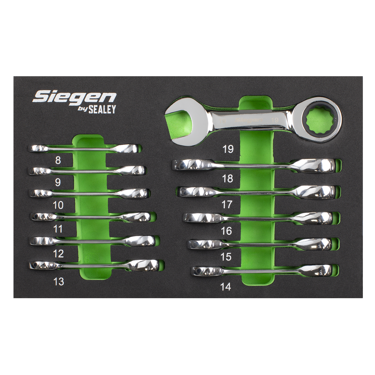 Siegen Stubby Combination Ratchet Spanner Set in EVA Foam Tr