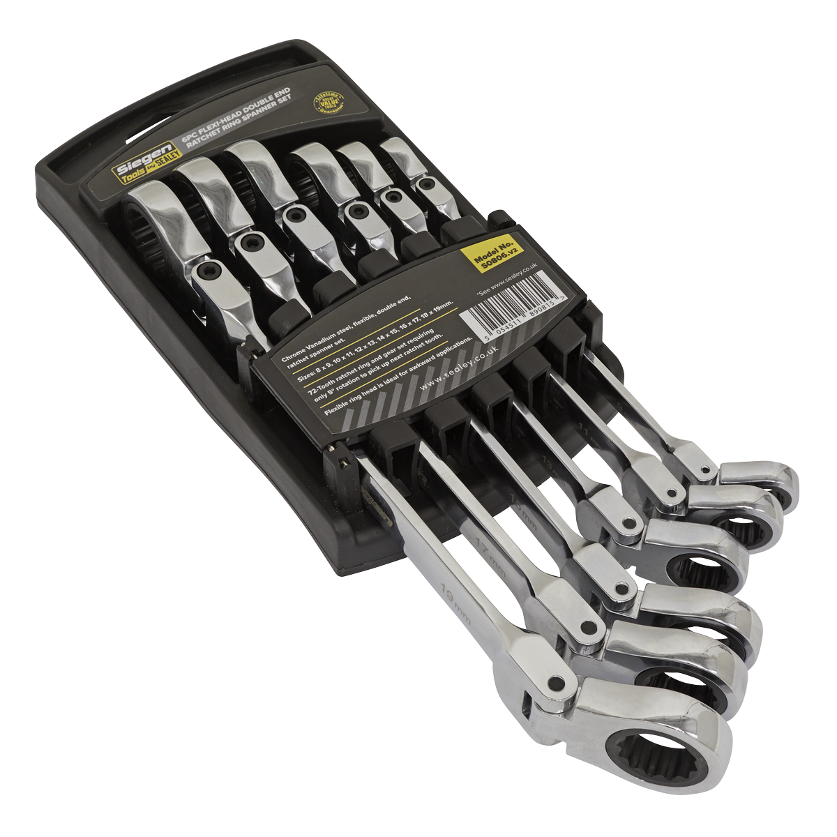 Siegen Flexi-Head Double End Ratchet Ring Spanner Set 6pc