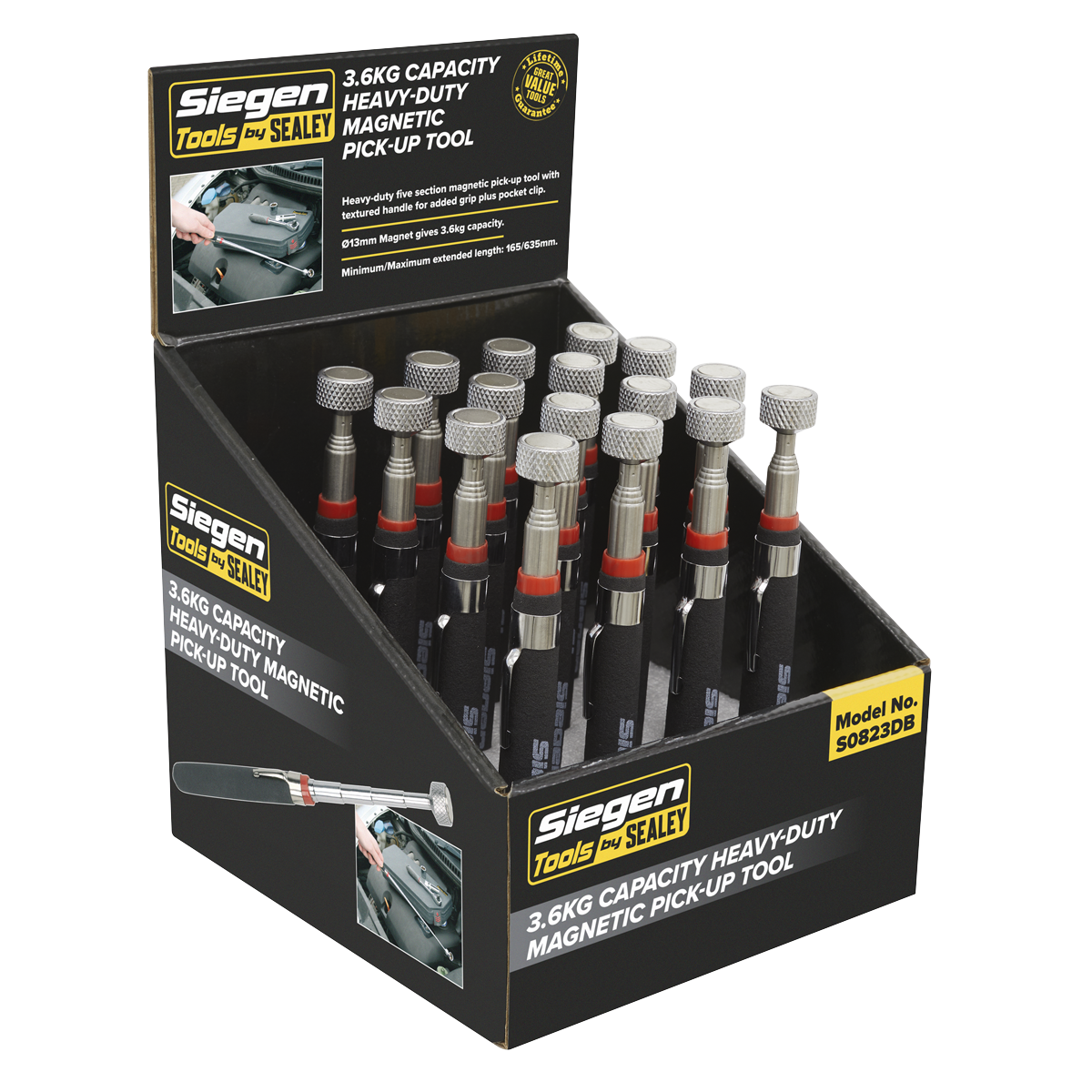Siegen Heavy-Duty Magnetic Pick-Up Tool 3.6kg Capacity - Display Box of 16