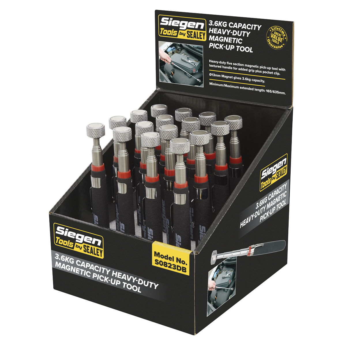 Siegen Heavy-Duty Magnetic Pick-Up Tool 3.6kg Capacity - Display Box of 16