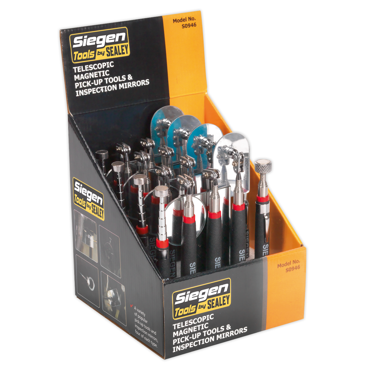 Siegen Telescopic Magnetic Pick-Up Tools & Inspection Mirrors - Display Box of 20