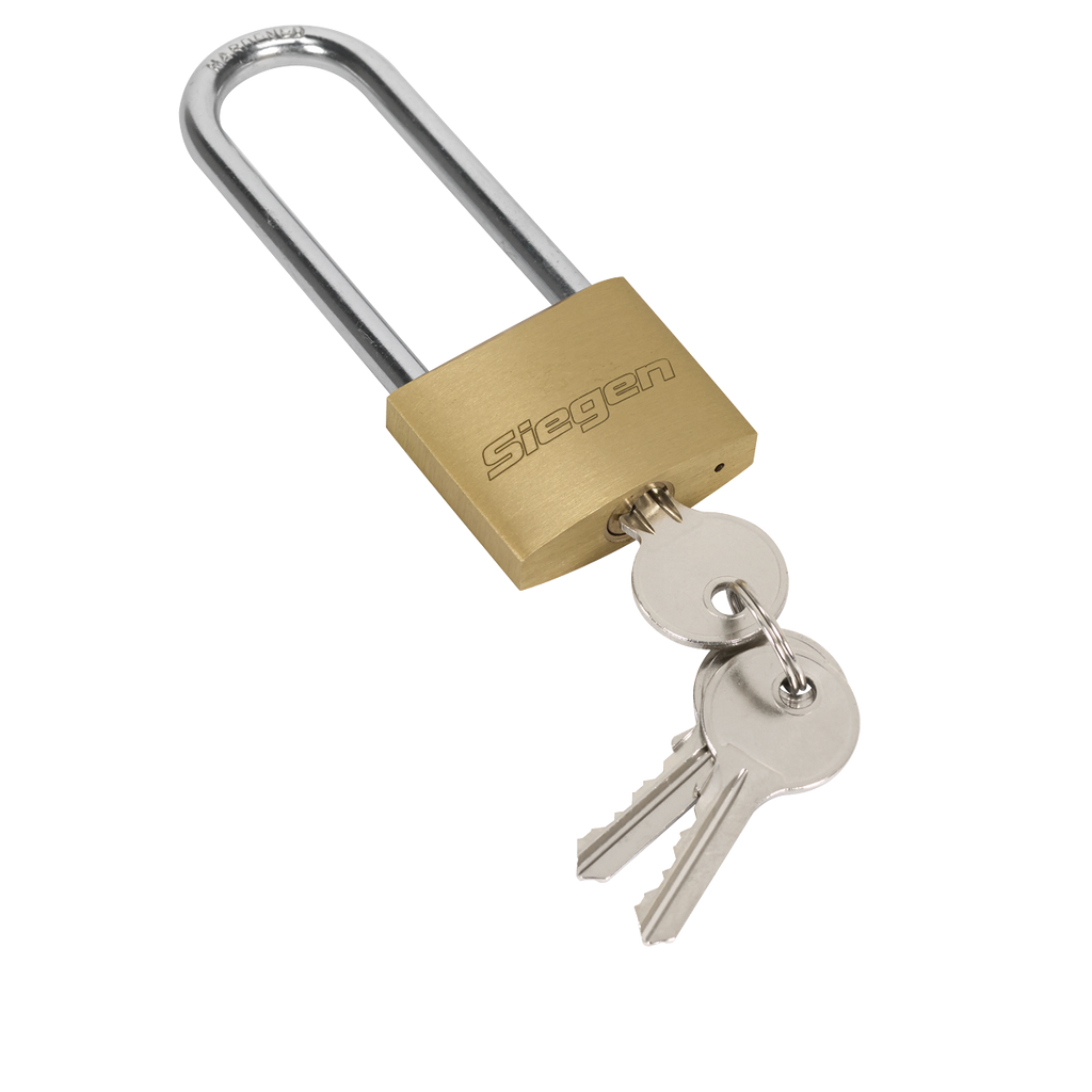 Siegen Brass Body Padlock with Brass Cylinder Long Shackle 4