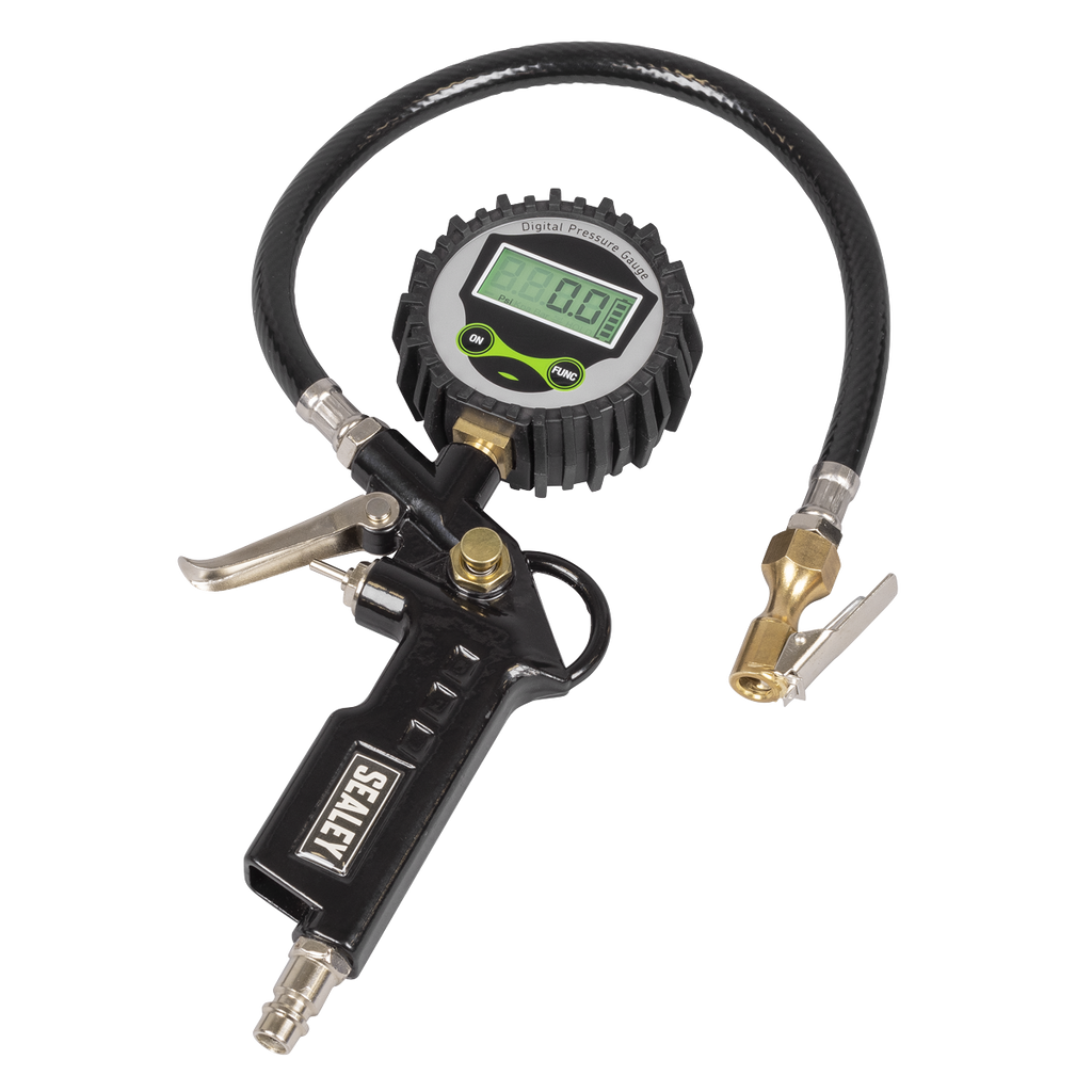 Digital Pistol Grip Tyre Inflator with Clip-On Connector