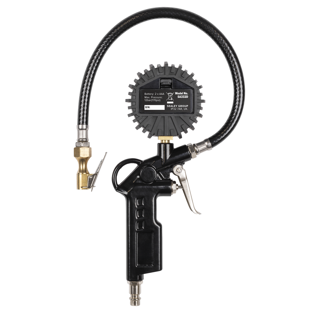 Digital Pistol Grip Tyre Inflator with Clip-On Connector
