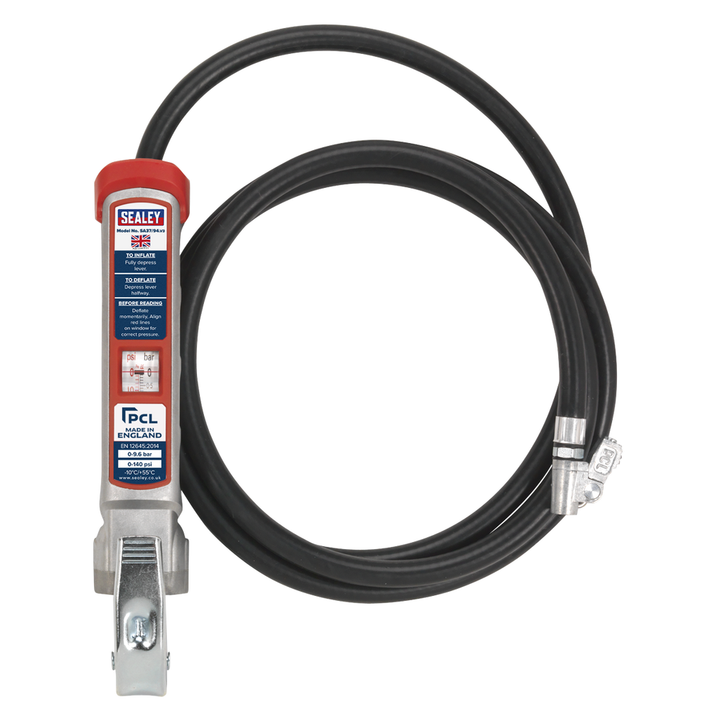 PCL Professional Tyre Inflator with 2.5m Hose & Clip-On Conn