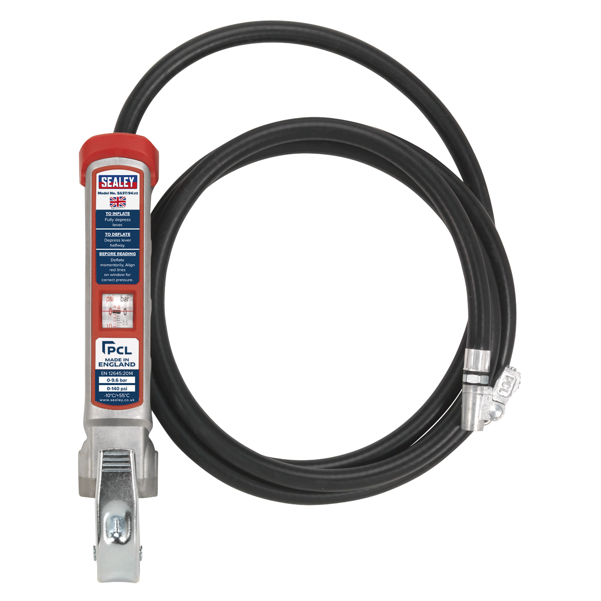 PCL Professional Tyre Inflator with 2.5m Hose & Clip-On Conn