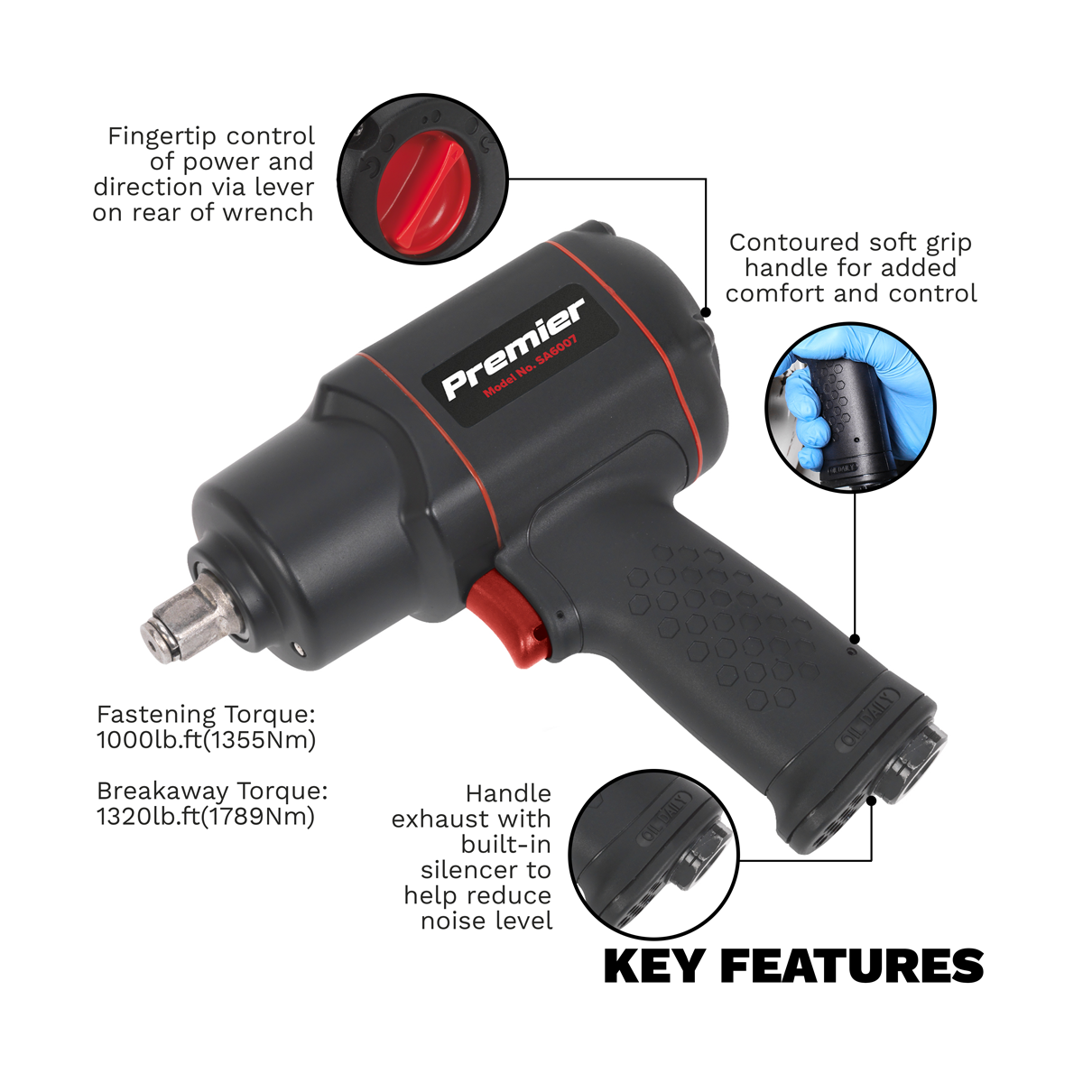 Premier Twin Hammer Composite Air Impact Wrench 1/2"Sq Drive