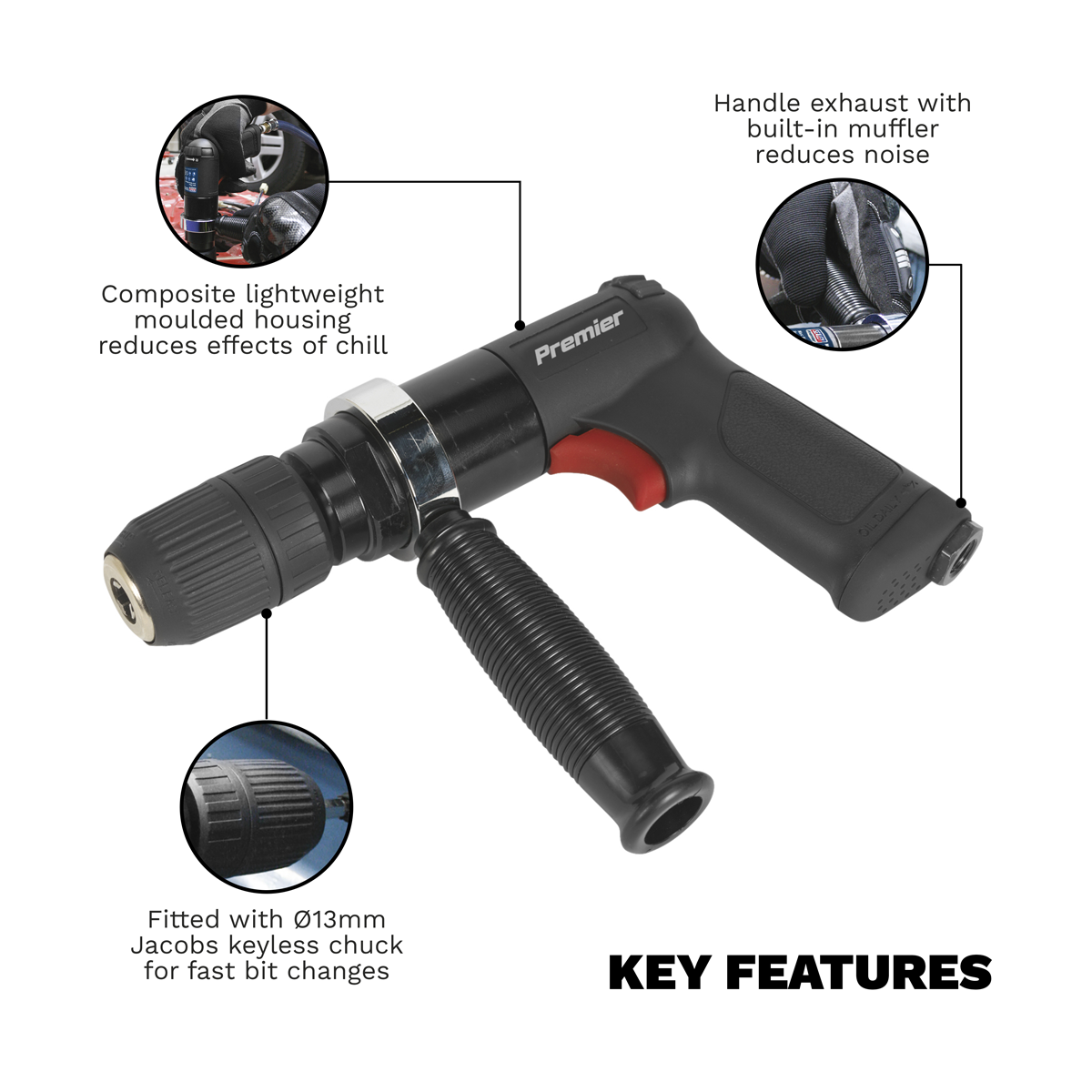 Premier Composite Reversible Air Drill 13mm with Keyless Chu
