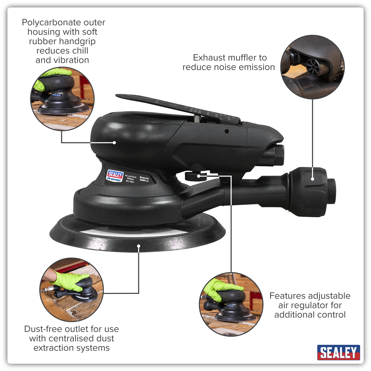 Air Palm Orbital Sander Ø150mm Dust-Free