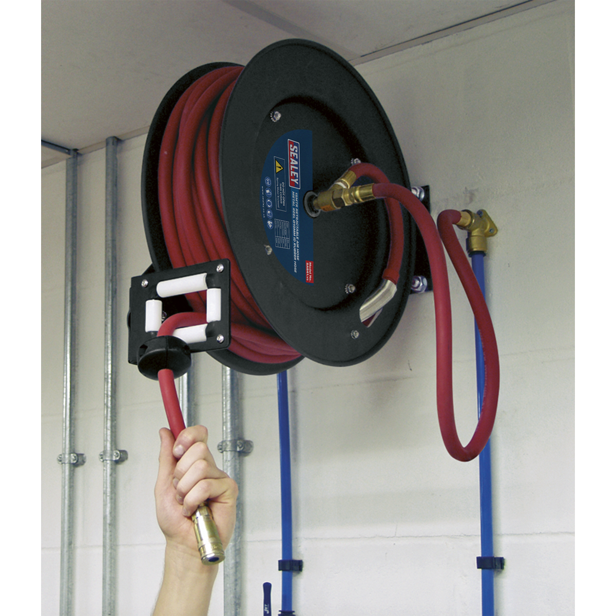 15m Retractable Rubber Air Hose with Steel Reel 10mm ID