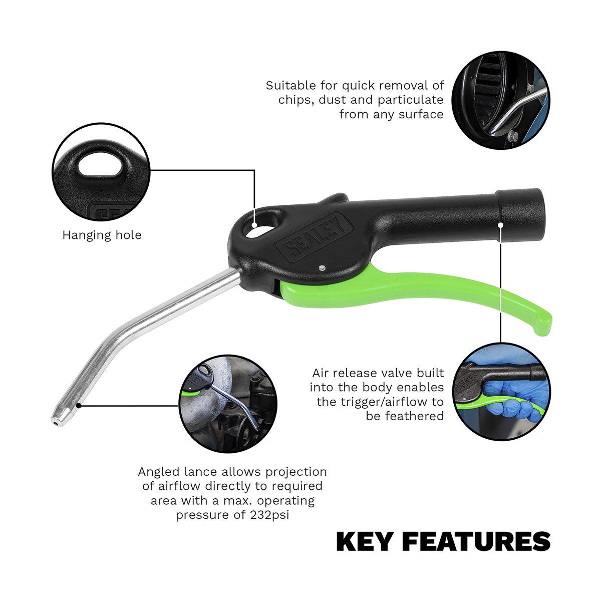 Premier Air Blow Gun with Angled Lance 100mm & 1/4"BSP Air I