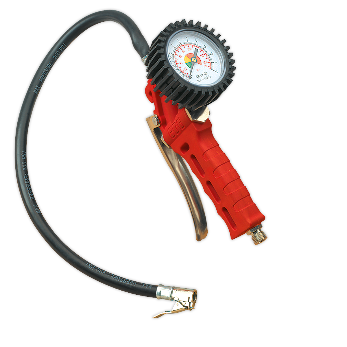 Tyre Inflator with Pressure Gauge and Clip-On Connector
