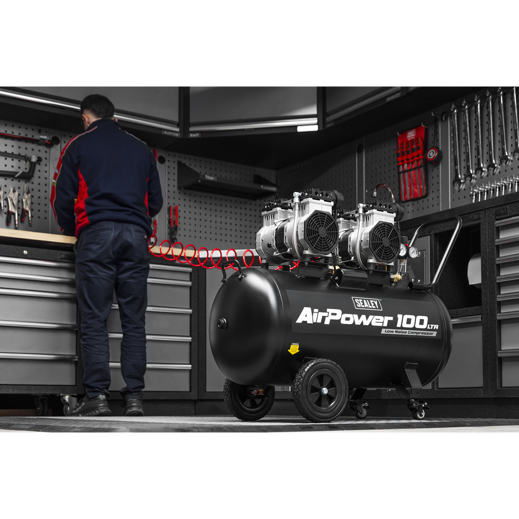 100L Low Noise Direct Drive Oil Free Air Compressor, 2 x 2hp