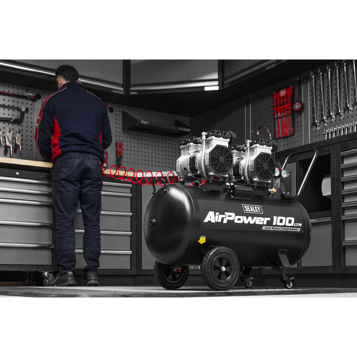 100L Low Noise Direct Drive Oil Free Air Compressor, 2 x 2hp